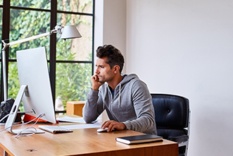Person works from home at desk