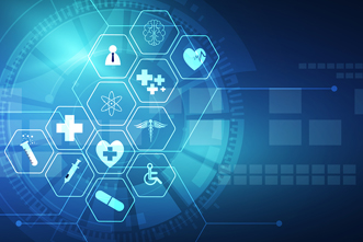Array of medical icons in a technological display